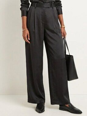 A New Day Size 4 Black High-Rise Wide Leg Satin Pants NWT